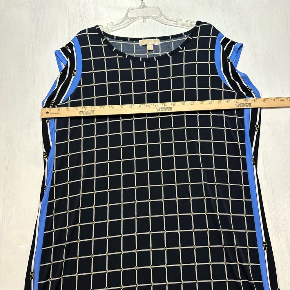 Michael Michael Kors Dress 2X Navy Chain Grid Print Shift Midi NWT - Picture 4 of 11